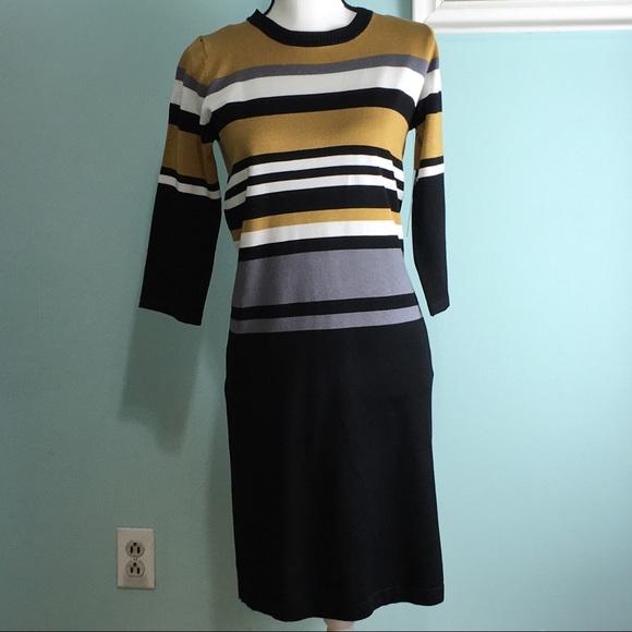 Allison Brittney-Gold/ Black Striped Sweater Dress - Picture 1 of 6